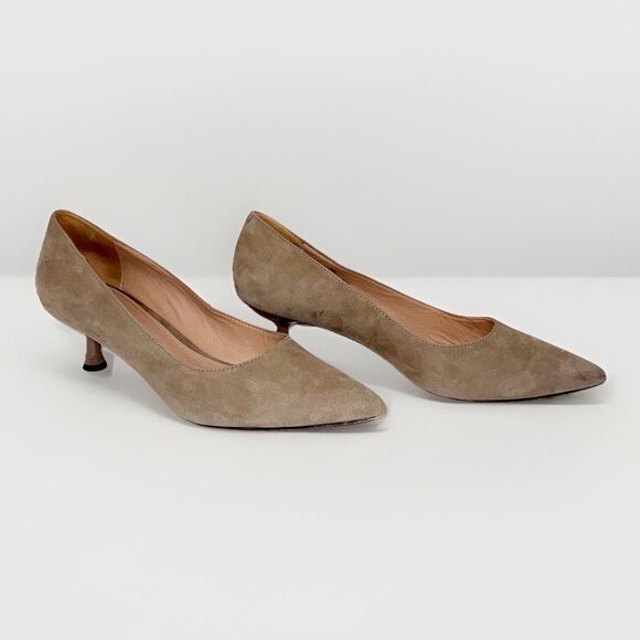 Donald Pliner Kitten Heel Pumps Suede Leather Beige Pointed Toe Neutral 6.5 - Picture 1 of 14